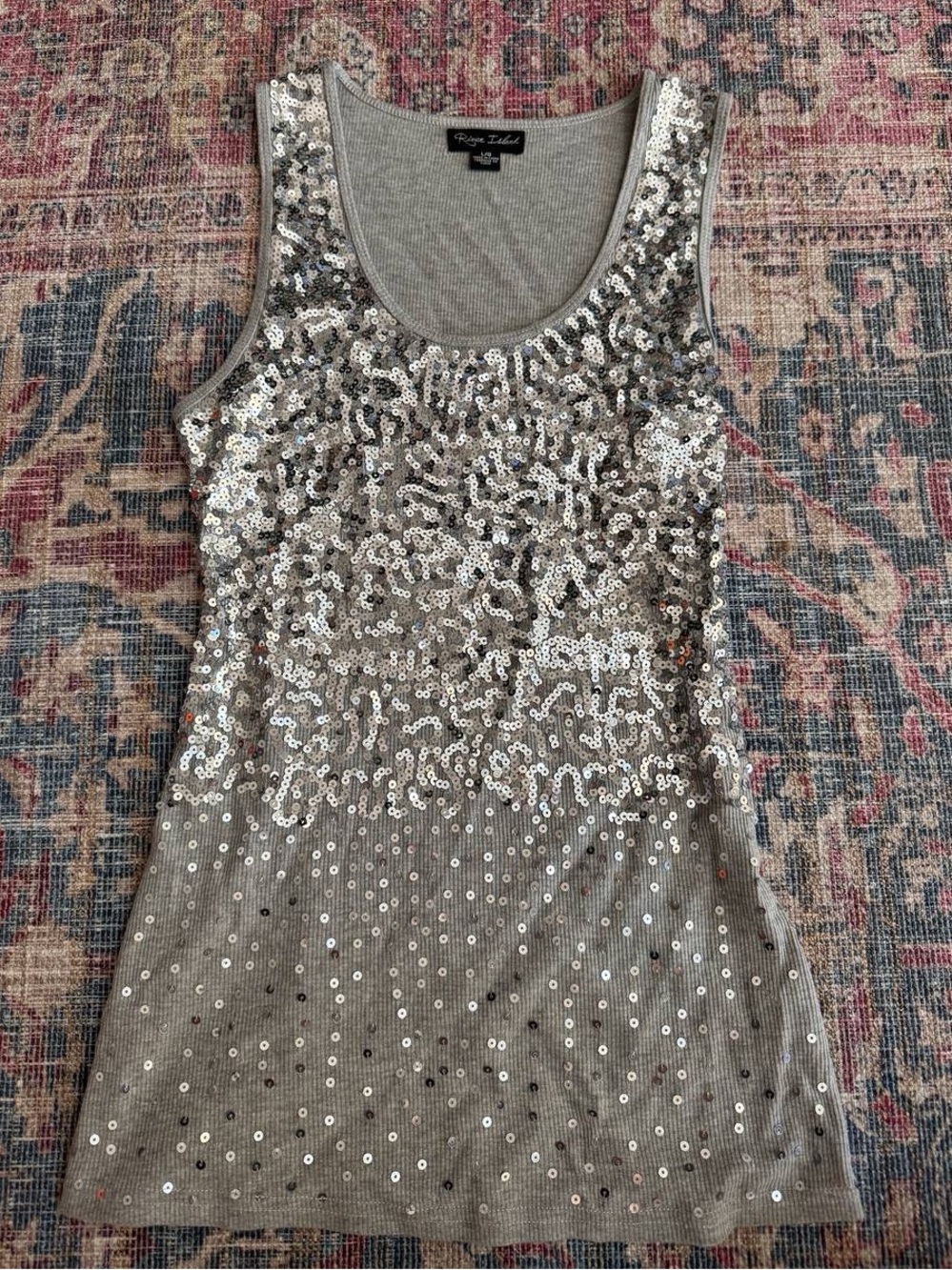 Silver Sequin Scoop Neck Tank